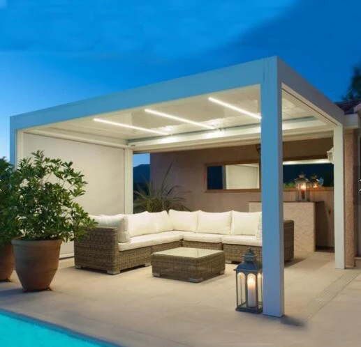 Bioclimatique Electric Sun Louver Metal Framed Pergola Aluminum Pergola Louvered Opening Roof System With Sun Block Blinds Bioclimatique Electric Sun Louver Metal Framed Pergola Aluminum Pergola Louvered Opening Roof System With Sun Block Blinds